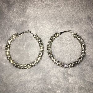 Diamond stone hoop earrings